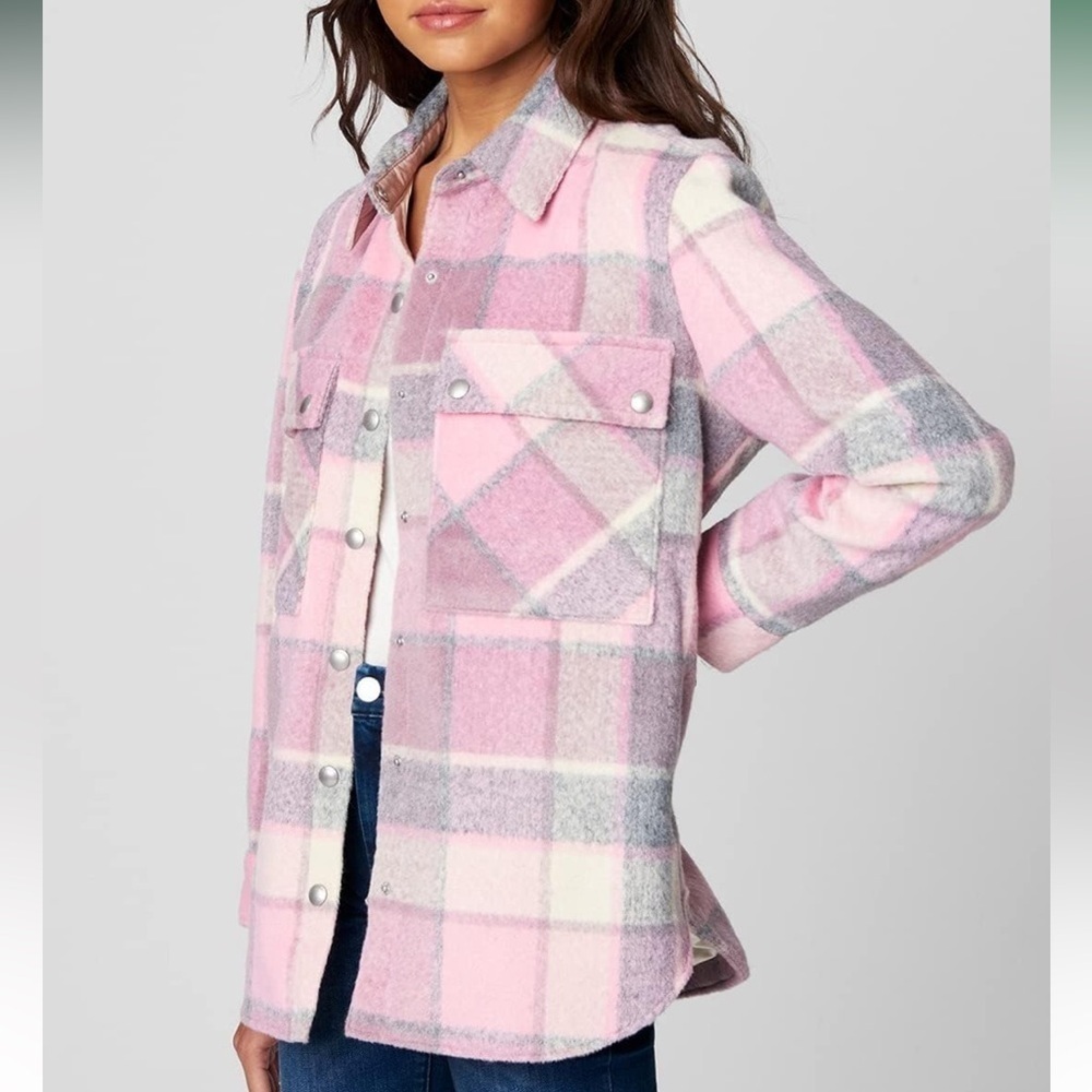 Blank NYC Plaid Sherpa Wool Coat Women's Small Fleece Jacket - Picture 9 of 14